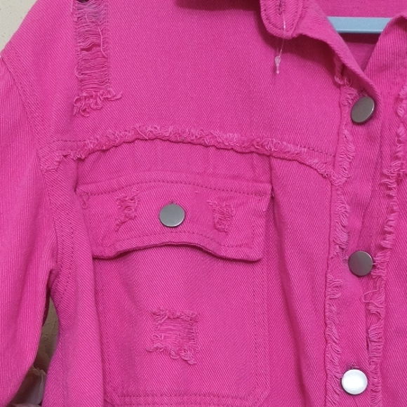 Pink Distressed Button-Up Shirt jacket Shacket Distressed Glam Pretty Y2k - Picture 5 of 10